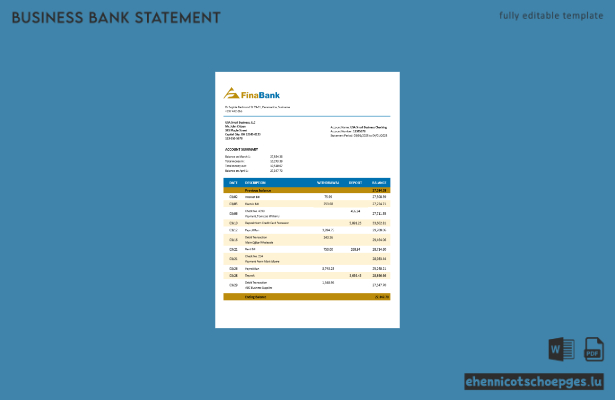 Suriname Finabank Unternehmensabrechnung Word- und PDF-Beispielvorschau
